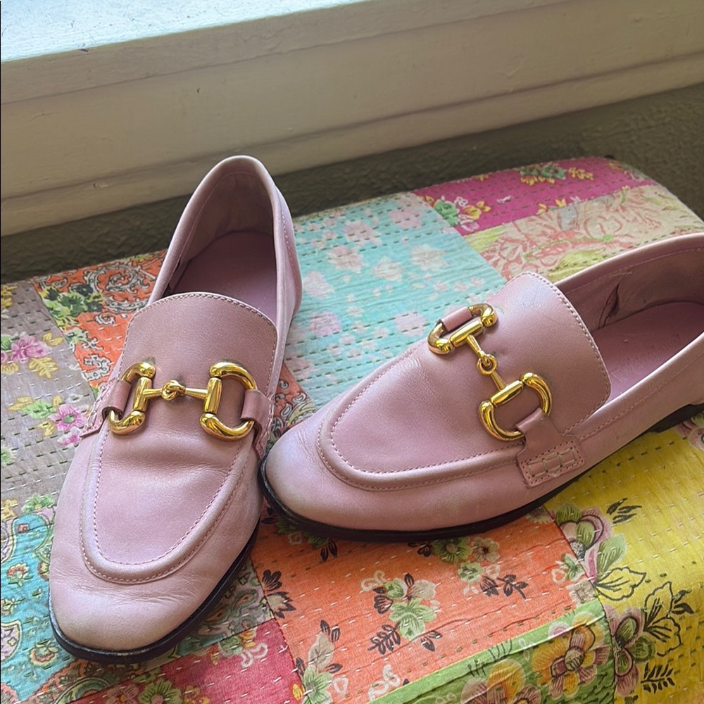 Jeffrey Campbell Pink Loafers with Gold Accents